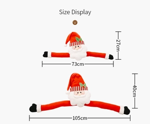 Size comparison chart for Santa Claus long arm plush tree hugger decorations in two sizes