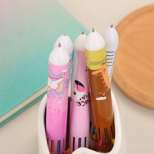 Cute cartoon 10-color retractable ballpoint pen with unicorn and flamingo prints