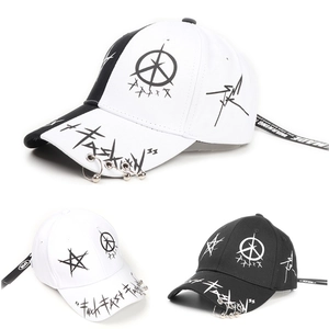 Hip Hop Baseball Cap Cotton Star Print Metal Rings Long Streamer Streetwear Punk Adjustable Sun Hat Unisex
