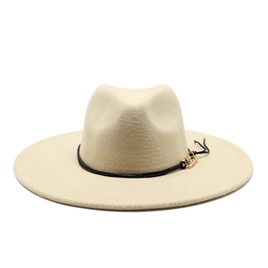 Classic British Style Woolen Felt Fedora Hat For Men Women Wide Brim Jazz Hat With Decorative Gold Chain Belt Headwear