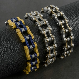 Men's stainless steel bicycle chain bracelets in gold and silver mechanical styles