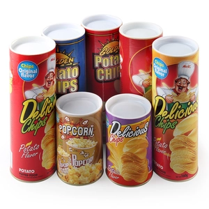 Funny fake potato chip cans with spring snakes for Halloween prank props and party jokes
