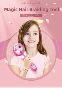 Pink electric hair braider toy for girls featuring color threads and styling accessories