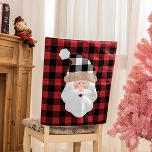 Coprisedie natalizi a quadri rossi e neri con decorazione di Babbo Natale in 3D