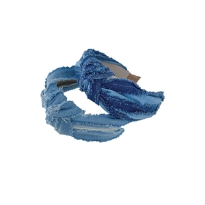 Lot de deux serre-têtes en denim avec nœud torsadé bleu clair et foncé et bords effilés