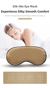 Close-up of champagne silk sleep mask with adjustable strap and light-blocking design