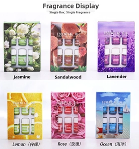 Detail view of 6-pack water soluble essential oils set with various floral scents