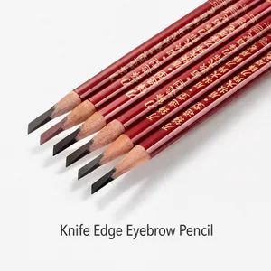 Waterproof hard core eyebrow pencil with flat sword blade tip and jujube red handle