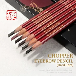 Waterproof hard core eyebrow pencil with flat sword blade tip and jujube red handle
