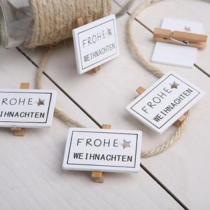 Christmas Wooden Clips Birch Tag Star Cutout Photo Hanging Decor German Frohe Weihnachten Nordic Style Holiday Accessory