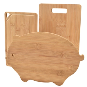 Set of 3 creative bamboo cutting boards in pig and rectangular shapes with natural grain