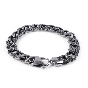 Herren Panzerarmband 316L Edelstahl Vintage Silber Finish Granulierte Textur Punk Hip Hop Mode Schmuck