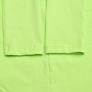 Detail shot of light green cotton ribbed cuffs featuring durable double-stitch sewing finish