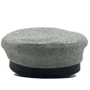 Chic grey plaid wool octagonal beret hat with a black band for women in winter