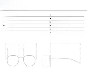 Detailed size guide showing frame width, lens height and temple length for oversized sunglasses