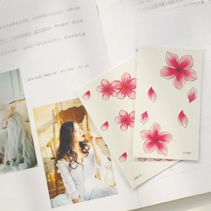 Pink Sakura cherry blossom temporary tattoo stickers with floral petals, designs LY-407 and LY-422