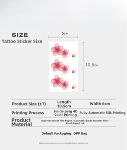 Detailed specifications of cherry blossom tattoo sticker with dimensions 10.5x6cm