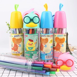 Washable 12-color watercolor pen set with creative cartoon dinosaur caps for children