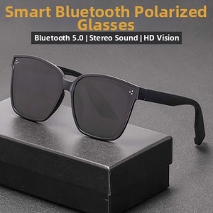 Detail of smart Bluetooth sunglasses with 5.0 stereo audio and polarized lens