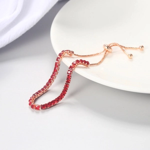 Adjustable 3mm square red crystal bracelet with gold plating and sliding clasp