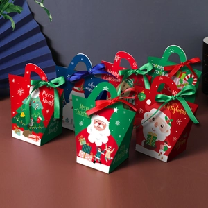 Christmas Gift Boxes Portable Candy Packaging Cardboard Handheld Holiday Party Favors Santa Claus Reindeer