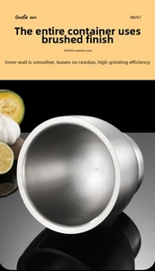 Detail of 304 stainless steel mortar with brushed finish showing smooth inner surface