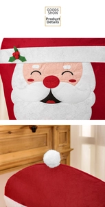 Dettaglio del coprisedia di Babbo Natale con ricami e pompon bianco per decorazioni