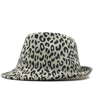 Leopard Print Fedora Hat For Women Men Cotton Polyester Wide Brim Flat Top Autumn Winter Jazz Cap Vintage Fashion Style
