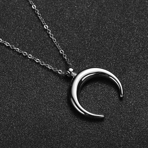 Minimalist silver moon pendant necklace in polished stainless steel for women