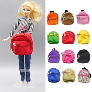 Miniature double-layer zipper backpacks for BJD dolls in various vibrant colors and floral prints