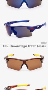 Detail of colorful cycling sunglasses with rubber nose pads and aerodynamic frames