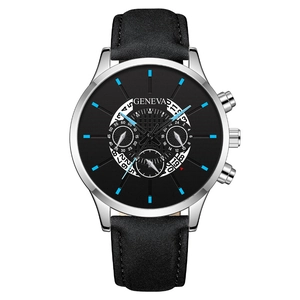 Men Business Quartz Watch Alloy Case Leather Strap Pin Buckle Calendar Multi Functional Sub Dials Fashion Casual Wristwatch