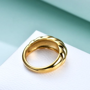 8mm vintage gold twisted dome ring in polished stainless steel for a minimalist look