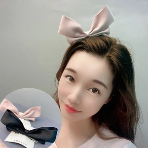 Pink and black ribbon bow hair clips with cute rabbit ears for women and girls