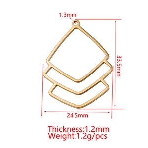 Minimalist gold square hollow stainless steel pendant with detailed size specifications
