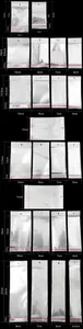 Detailed dimension chart for transparent OPP header bags in various sizes for jewelry packaging