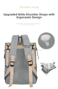 Detail of widened thickened nylon oxford shoulder straps on ergonomic diaper backpack