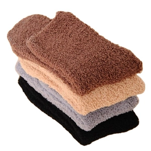 Thick warm coral fleece crew socks for winter in brown, beige, gray, and black colors