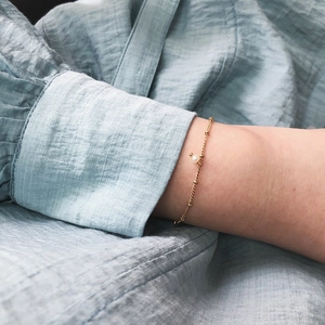 Minimalist Artificial Pearl Bracelet 18K Gold Plated 316L Titanium Steel Satellite Chain Gold Bead Elegant Jewelry For Women
