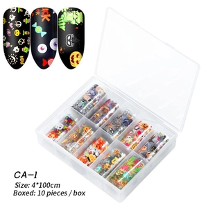 Set of 10 rolls Halloween nail art transfer stickers featuring pumpkin and ghost patterns