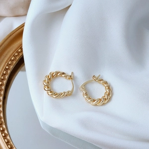 Classic 14K gold plated twisted rope hoop earrings with a high-polished finish for women
