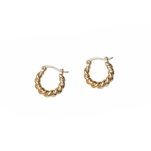 Classic 14K gold plated twisted hoop earrings with elegant spiral texture for women