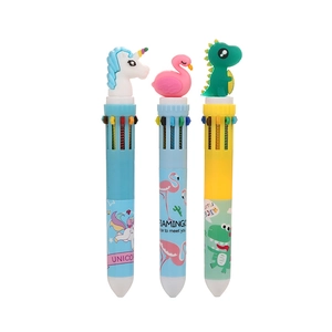 Cartoon animal multi-color ballpoint pens with unicorn and flamingo designs, 3-piece set