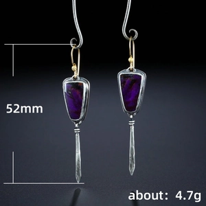 Boucles d'oreilles pendantes vintage en alliage avec pierres violettes et pointes