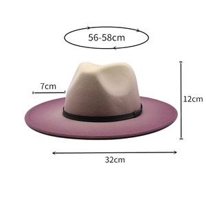 Detailed view of gradients fedora hat with size dimensions 56-58cm and leather band