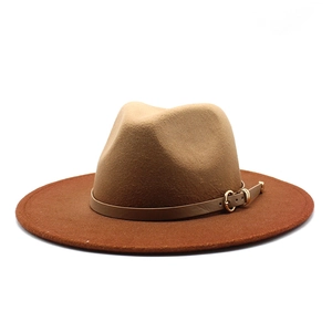 Wide Brim Fedora Hat Wool Felt Gradient Dual Tone Jazz Cap With Belt Buckle Vintage Elegant Style Unisex For Travel