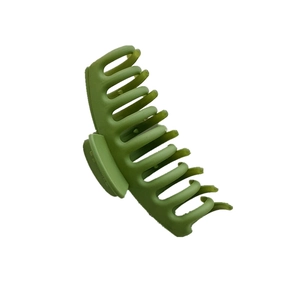 Matte avocado green large shark hair claw clip with multi-tooth curved design