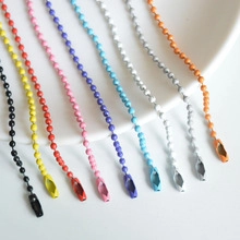Colorful ball chain keyrings with metal connectors in various vibrant painted finishes