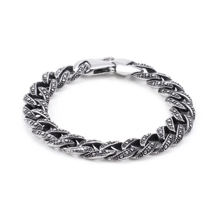 Herren Vintage Edelstahl Panzerarmband mit oxidiertem Silber-Finish im Retro-Stil