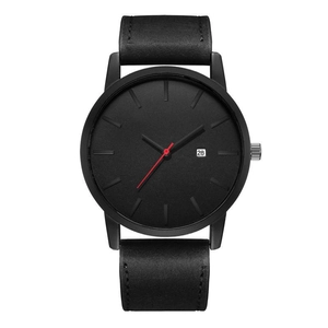 Orologio sportivo nero minimalista con cinturino in pelle e datario per uomo